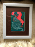 teal paper flamed colored mermaid (original)