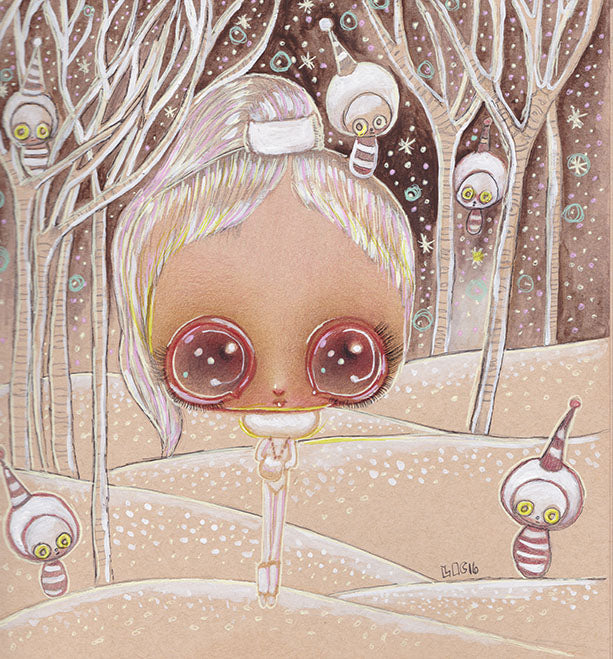 winter wonderland with gnomes 5" x 5" hologram print